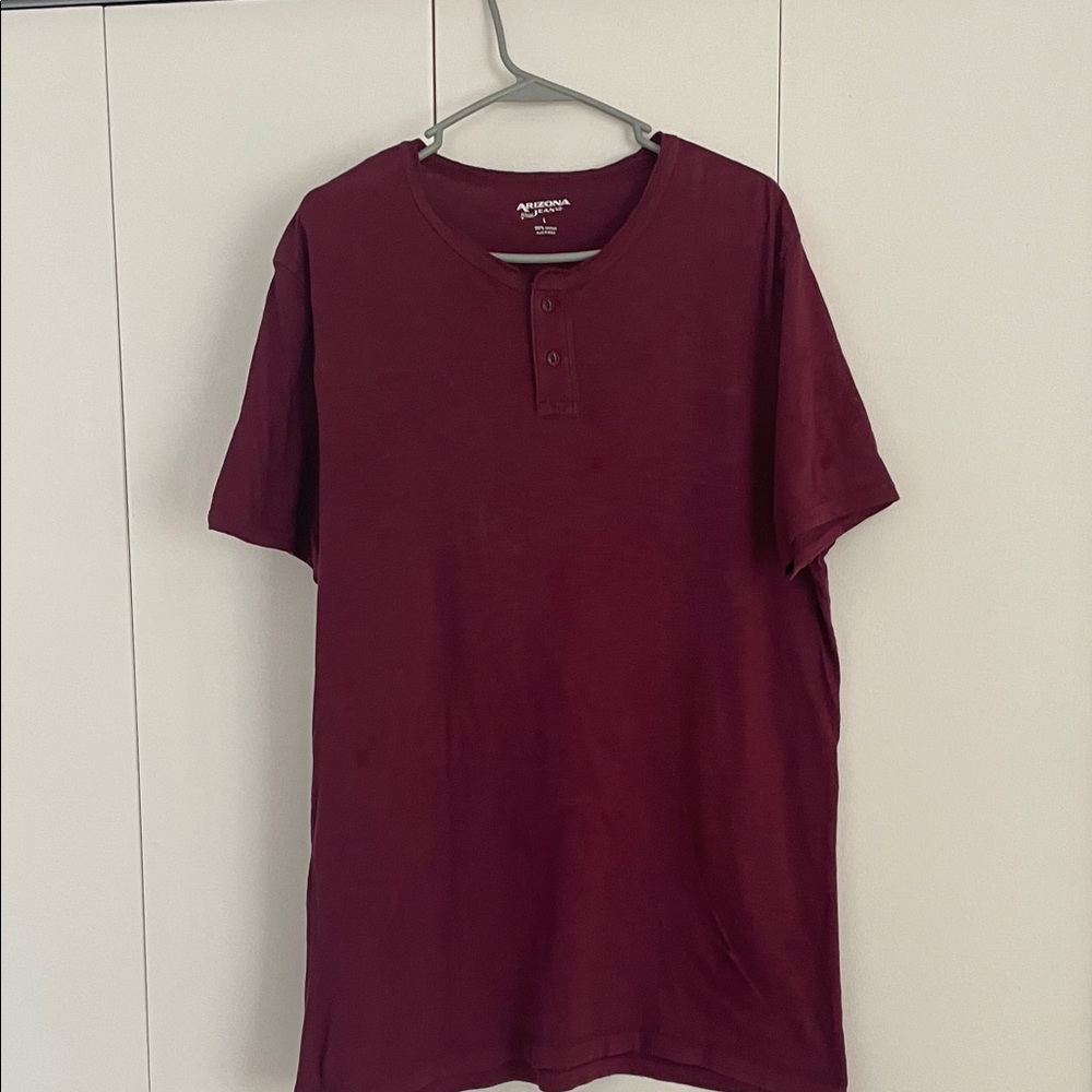 Arizona Men’s Large Deep Red Henley Shirt 100% Cotton Autograph Series